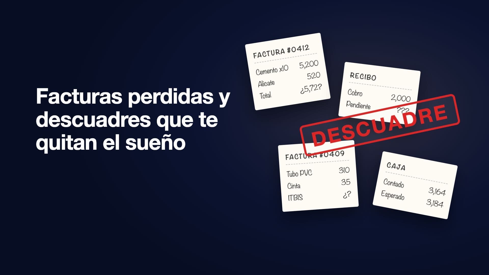 Facturas y recibos de papel sueltos con el sello Descuadre